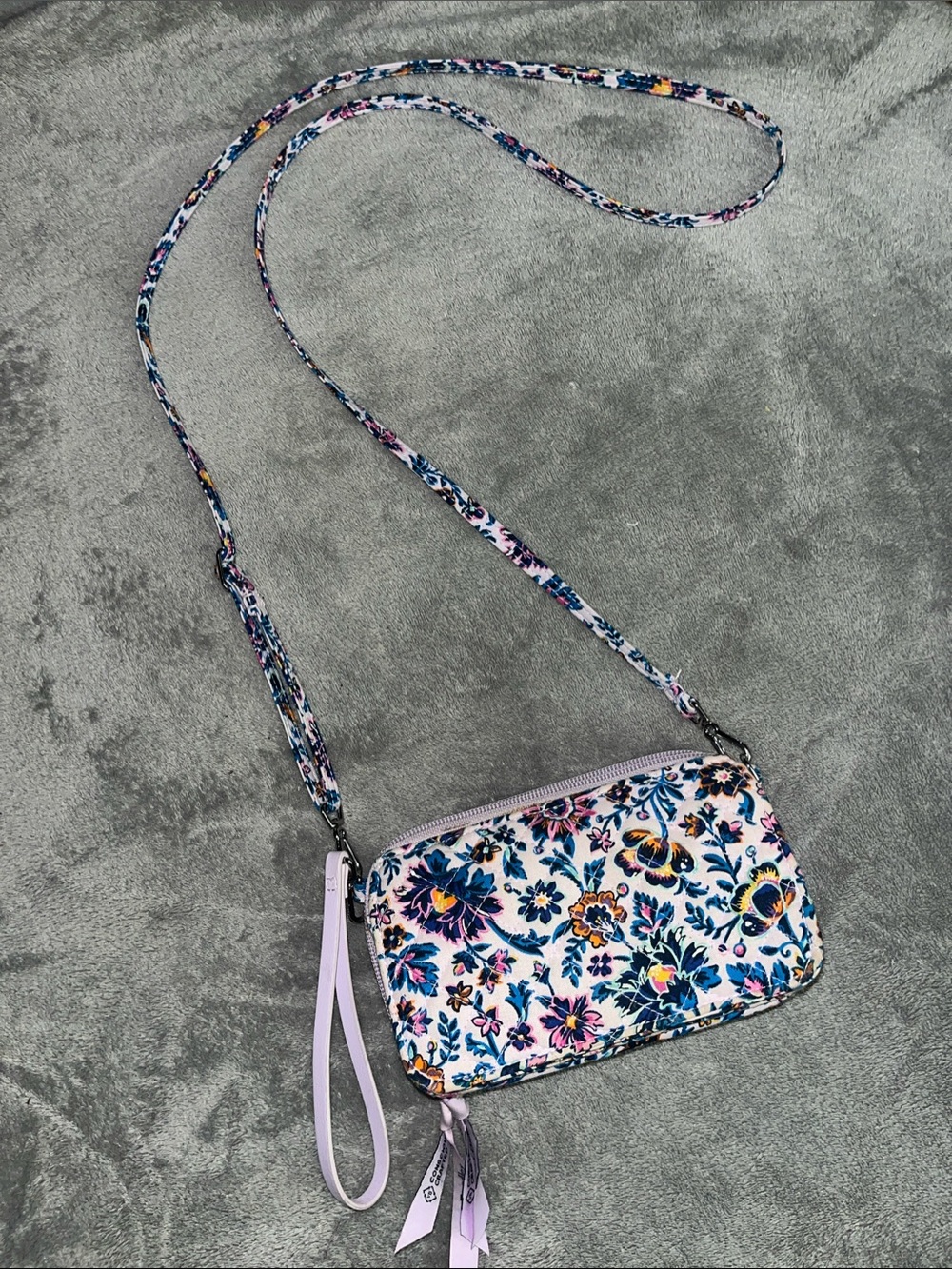 Vera Bradley Lilac Floral Crossbody Wristlet with Multicolor Bloom